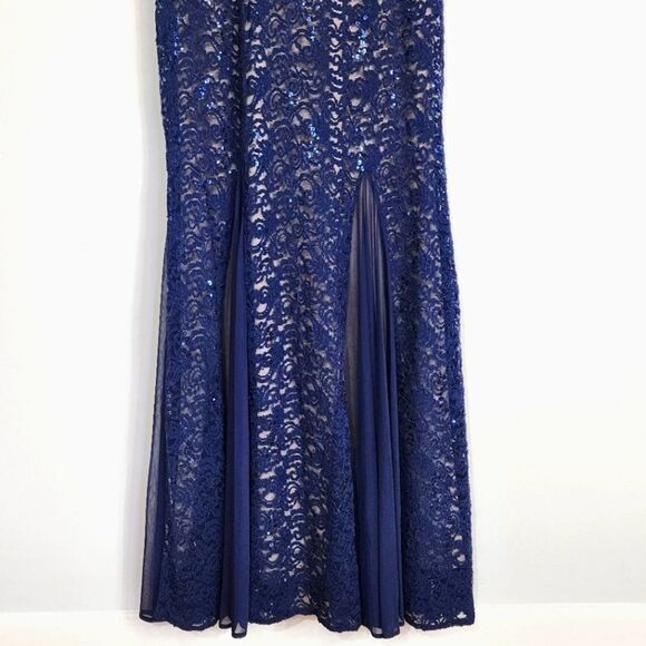 NWT Alex Evenings Fit & Flare Lace Cold Shoulder Navy Sequin Lace Dress Size 8 - Picture 6 of 12